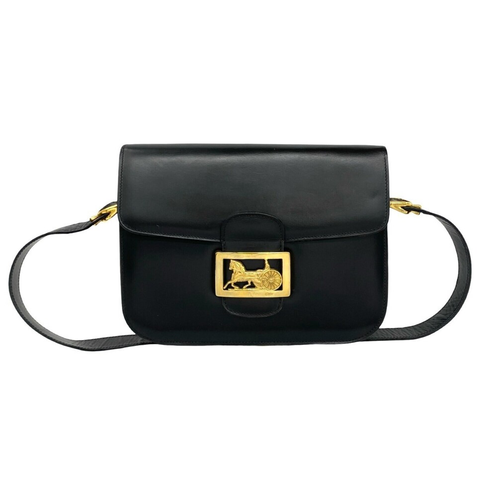 CELINE Vintage Leather Semi-One Shoulder Bag/Pochette with Carriage Hardware,...